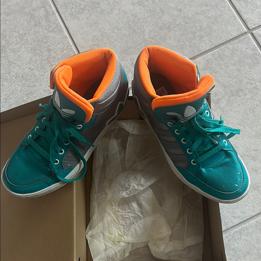 Kids High-Top Sneakers - Teal and Orange